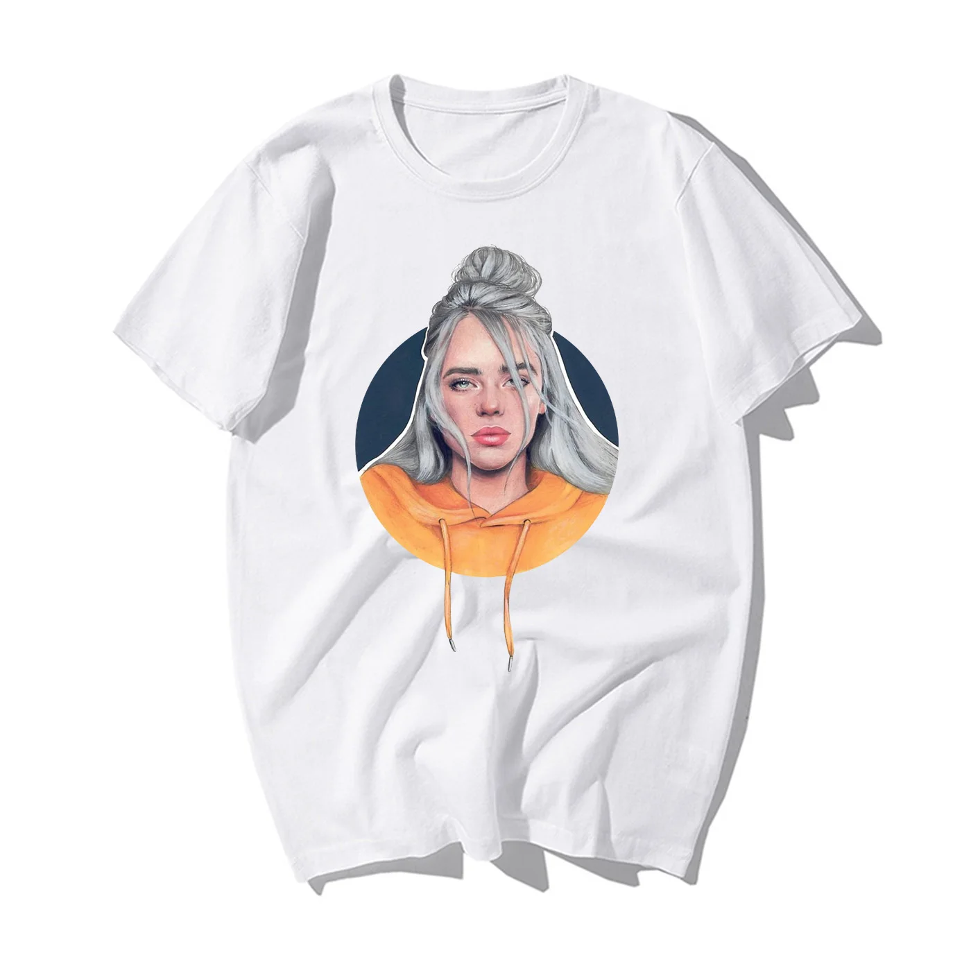 Лидер продаж, летние футболки с принтом Billie Eilish, модная черная футболка, брендовая футболка, мужские топы, хлопковая повседневная черная уличная одежда - Цвет: White 6