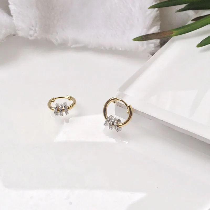 Baoyocn 925 Sterling Silver Yellow Gold Color Toi Et Moi Hoop Earrings with Sliding Pave Zircon Women Fashion Jewelry | Украшения и