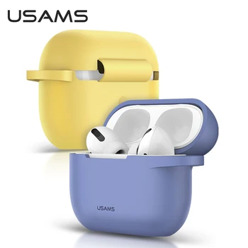 

USAMS Earphone Case for Airpods Pro Earphone Cover High Quality Soft Silicone Plain Protect Anti-fall Cases With Hook