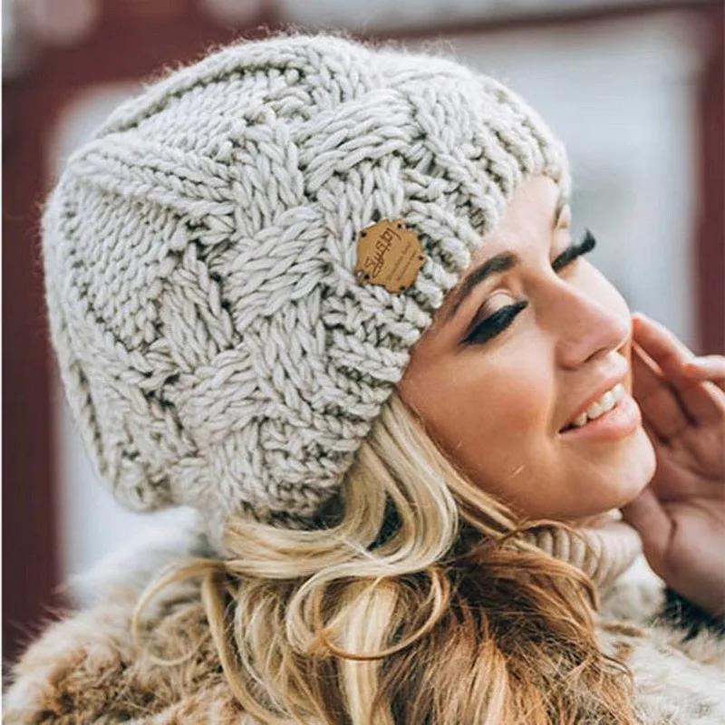 Fashion Winter Hat Women Autumn Wool Warm Knitted Beanie Girl Cap Women Bonnet Chunky Thick Stretchy Hat Women's Winter 2021 mens winter hat skullies