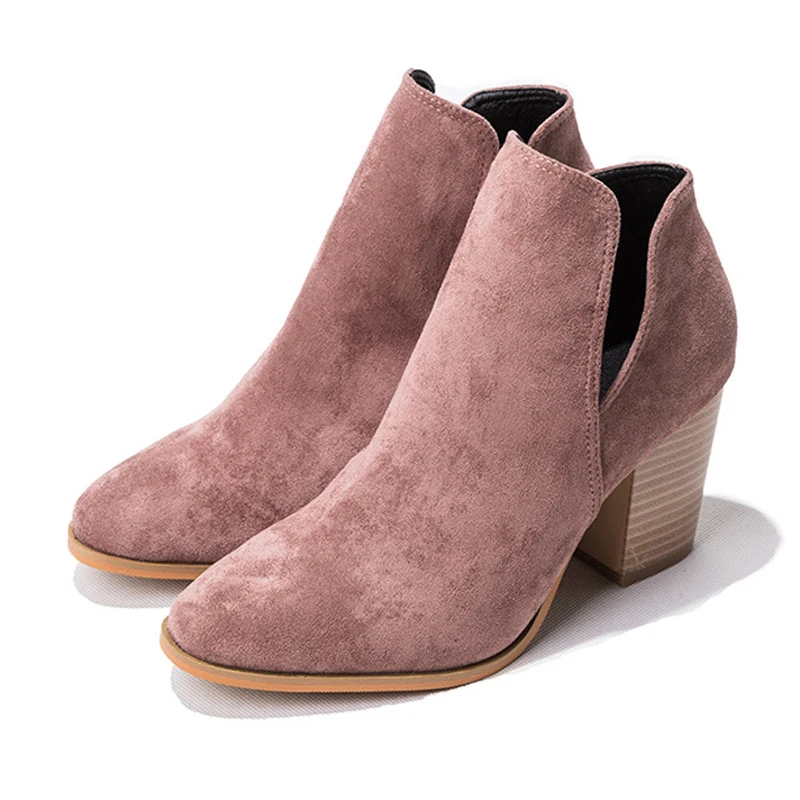 New Sexy Short Western Cowboy Boots Women Flock Chunky High Heels Casual Street Booties Slip on Ankle botas Shoes