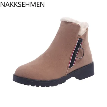 

NAKKESHMEN-2020 Winter New Women's Shoes round Head Flat Casual Large Size Side Zipper Warm Snow Boots Women's Boots