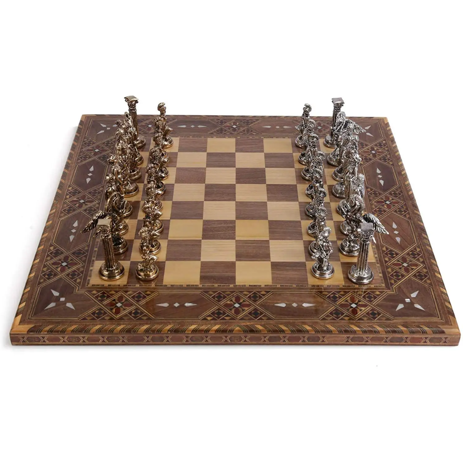 US $204.90 Medium Mythologic Pegasus Metal Chess SetHandmade PiecesNatural Solid Wooden Chess BoardOriginal Pearl on Board