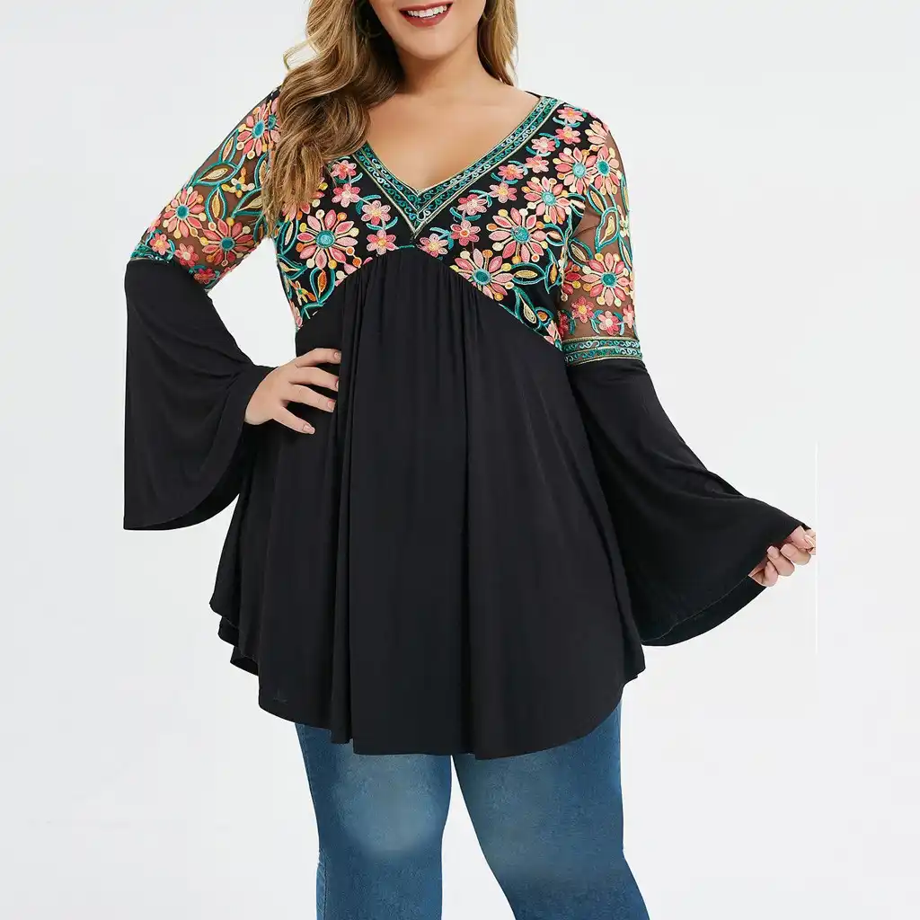 Fashion Flare Embroidered Tunic Blouse 