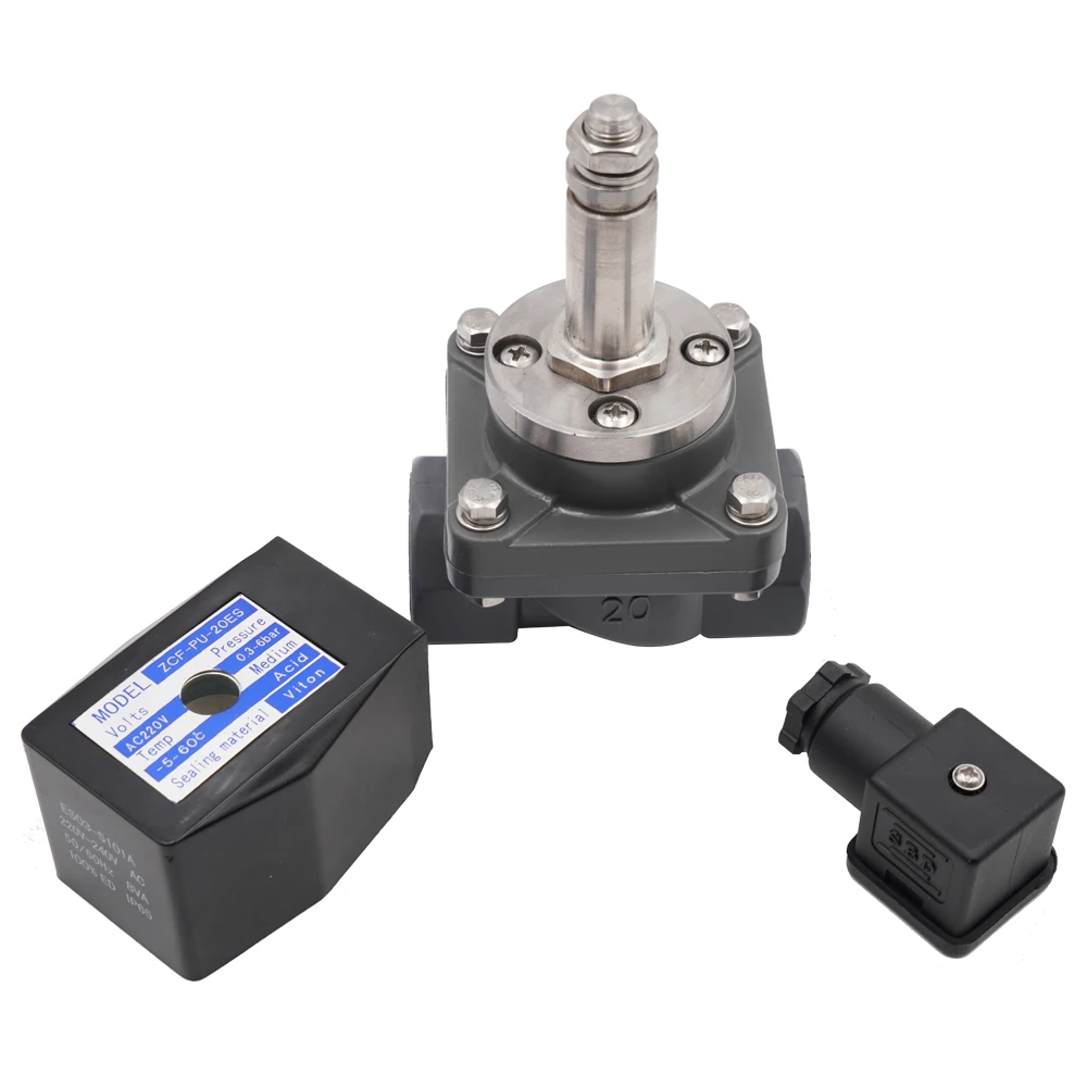 ПВХ/ПВХ антикоррозийный нормально закрытый Соленоидный клапан DN15 50 защита от