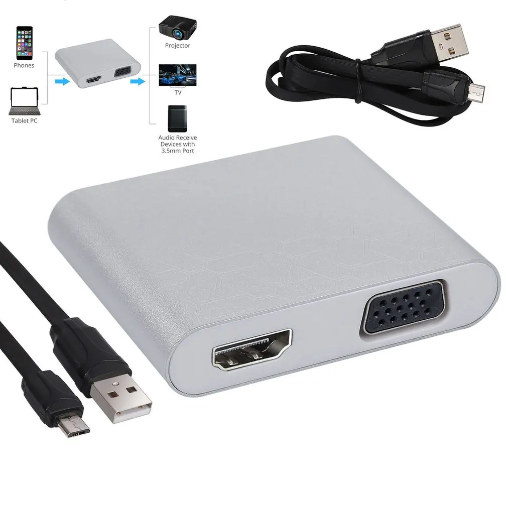 Премиум Тип C к VGA HDMI адаптер USB 4K 1080P портативный домашний 3 в 1 адаптер|Кабели HDMI| |
