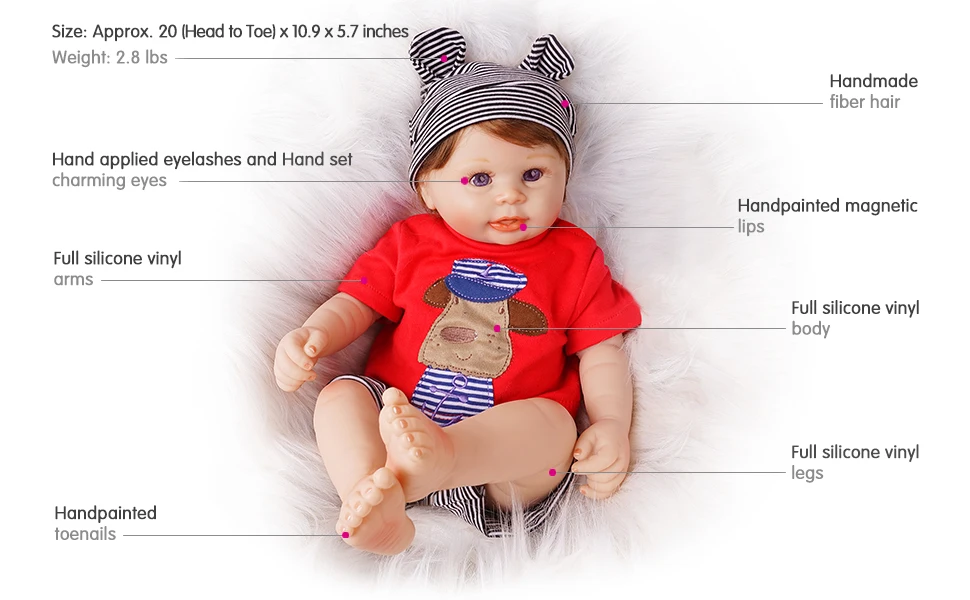 50 см полный силиконовый винил Reborn Baby Doll мальчик новорожденный игрушка подарок красный наряд с синим одеялом