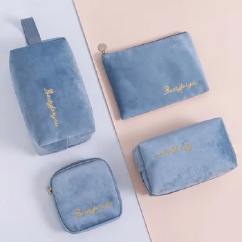 

Fashion Flannel Women Cosmetic Bag Solid Color Soft Makeup Bag Protable Travel Organizer Multifunction Female Beauty Case Hot