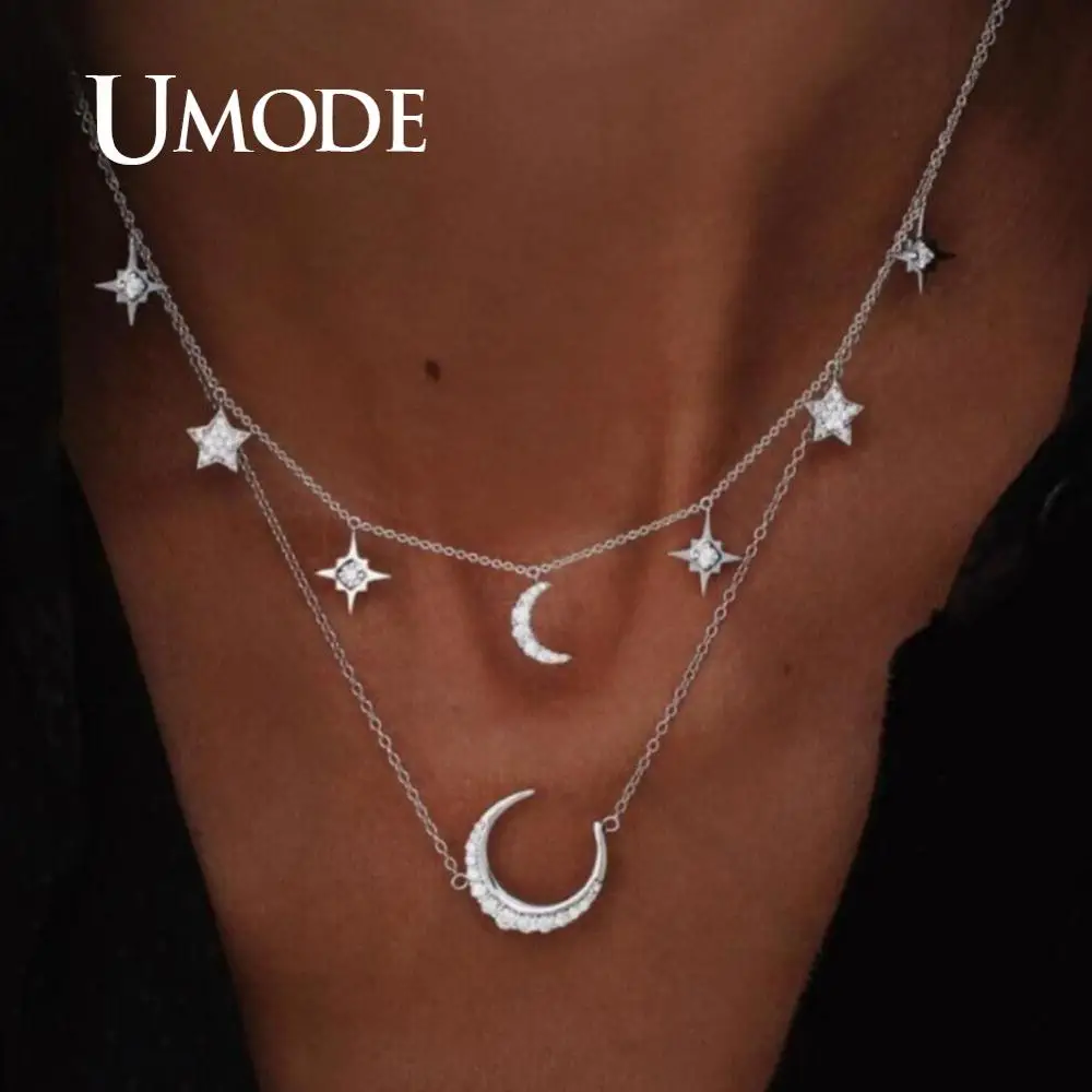 UMODE простые ожерелья для женщин и девочек, чокер, Слоистые ожерелья, кулон с Луной и звездой, вечерние подарки, модное ювелирное изделие Vsco