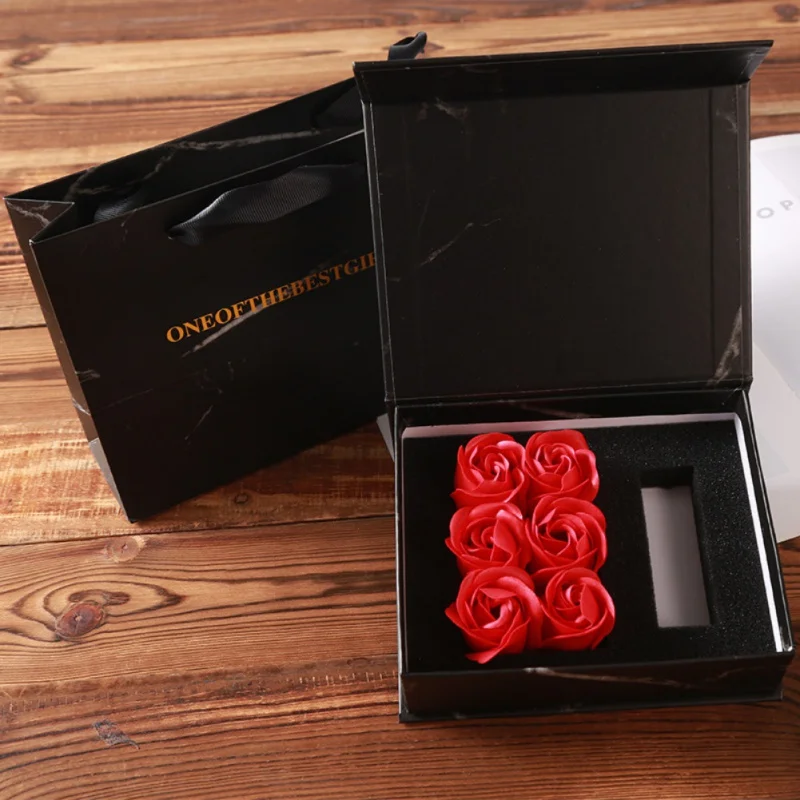 

Soap Rose Flower Delicate Ring Necklace Holder Flip Box Jewelry Lipstick Gift Box Valentine's Day Gift