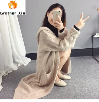 

Long Women 2020 Sleeve Hooded Long Sweater Loose Knitted Sweater Coat Women Thick Cardigans Long Sweater Jumper Women Cape