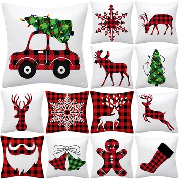 

Christmas Black Red Plaid Pattern Cushion Cover Polyester 45*45cm Decorative Pillowcase New Year Sofa Home Car PillowCover 41037
