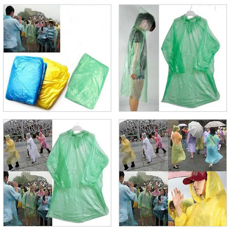 5/10pcs Disposable Raincoats Adult Emergency Waterproof Rain Coat Poncho Hiking Camping Hood rainwear Random Color Y7