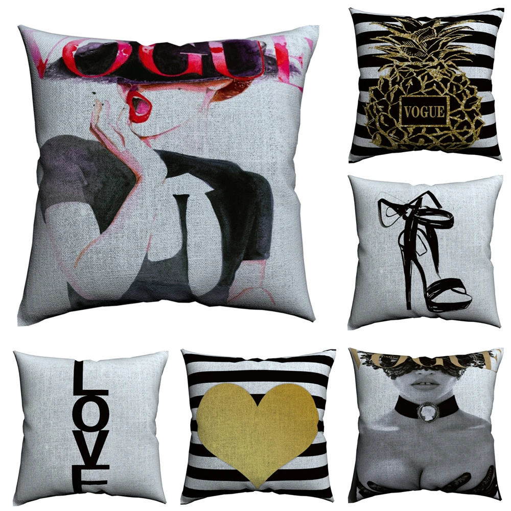 Vogue Девушка Духи губная помада Подушка Чехол из хлопка и льна с размером 45*45 см для