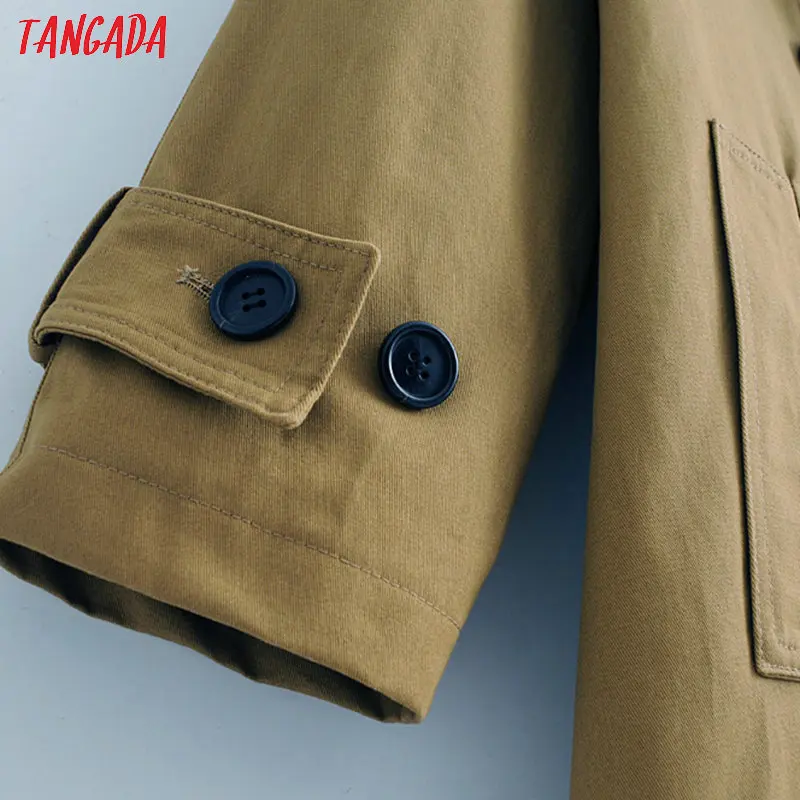 Tangada Модный женский хлопковый Длинный плащ цвета хаки с длинным рукавом, элегантная Офисная Женская одежда для работы, свободные весенние топы QJ100
