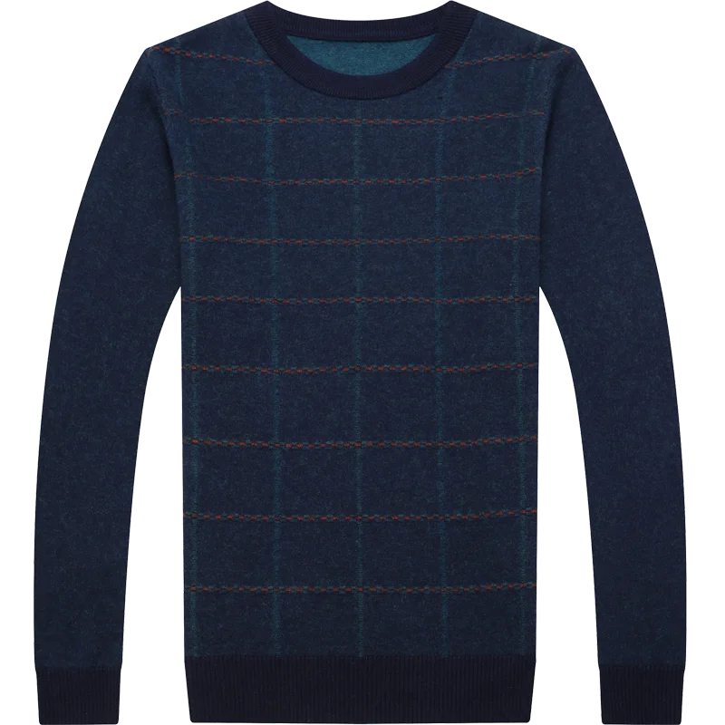 Casual Winter Warm Wool Men's O-neck Plaid Sweater Men Smart Casual Pullover High Quality Men's Knitted Sweaters