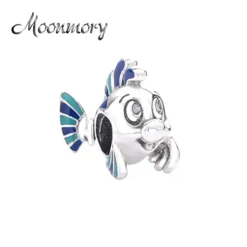 

Moonmory Christmas Gift 925 Sterling Silver Little Mermaid Flounder Charm For DIY Bracelet Blue Enamel Charm For Jewelry Marking