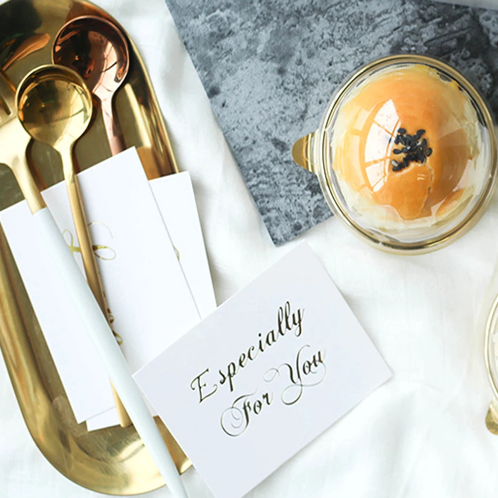 50PCS Gift Decor Happy Birthday Wedding Party White Greeting Card Handwriting Message Cards Gold Stamping Thank You