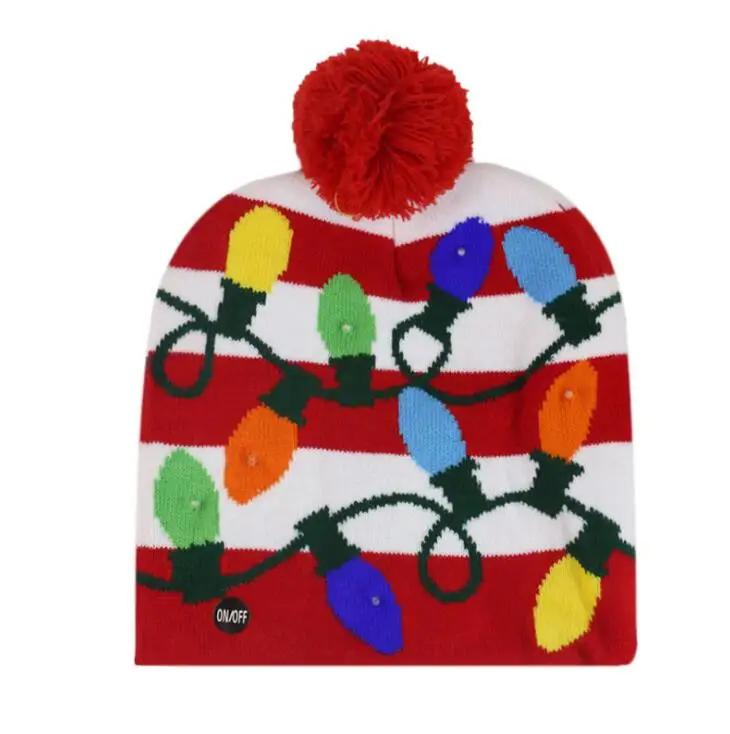 Женские и мужские рождественские шапочки с изображением оленя, черепов, лосей, вышивка, теплый светодиодный, вязанные зимние шапки, шапка с помпоном - Цвет: M