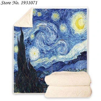 

NEW Van Gogh Oil Painting 3D Printed Fleece Blanket for Beds Thick Quilt Fashion Bedspread Sherpa Throw Blanket Adults Kids 14