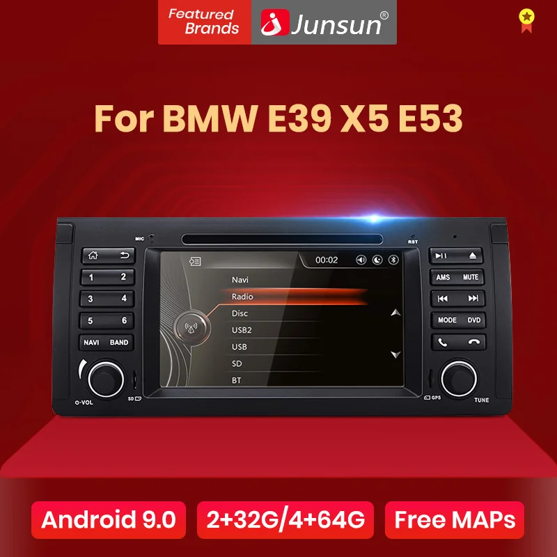 Junsun 2 din Автомобильный Радио dvd-плеер для 5 серий BMW E39 X5 E53 Android 9 0 gps навигация 4 + 64 Гб
