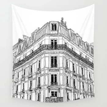 

Parisian Facade Tapestry White Wall Hanging Tapestries Dorm Wall Art Home Decor Traveling Camping Beach Towel Yoga Mat