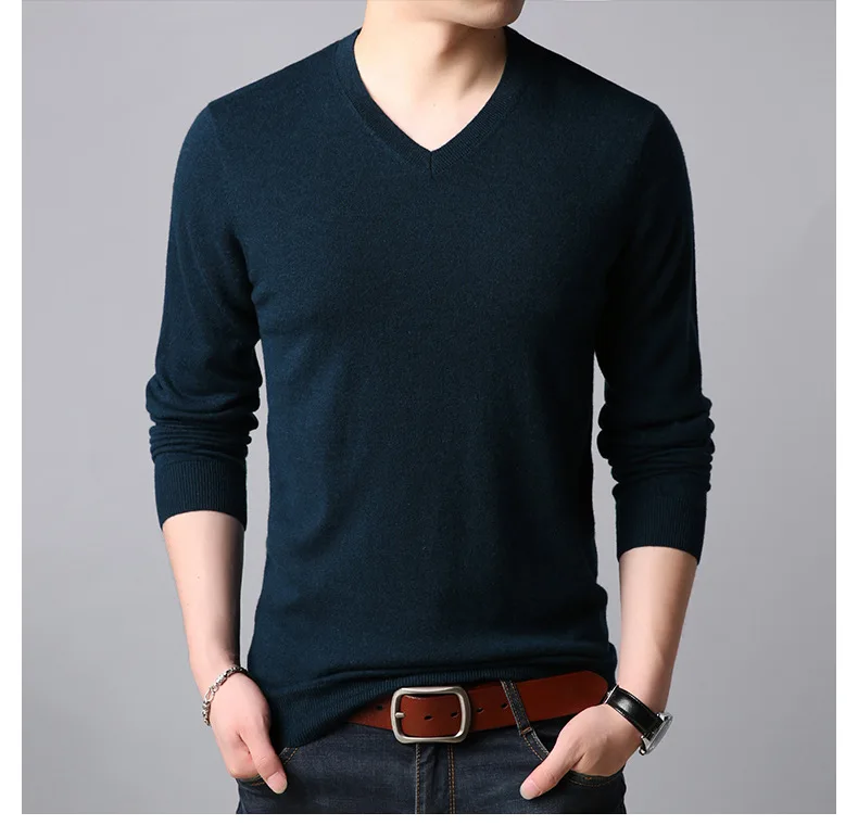 V-neck Thin Men Knitted Sweaters Slim Solid Big Boy Pullover Sweater England Style Blue Black Red Men Knit Wear Coat