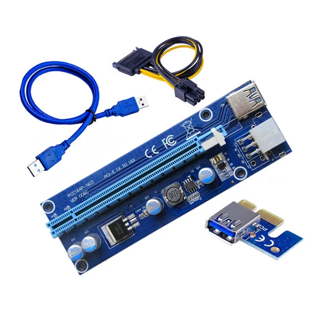 1pcs PCI-E Riser Card 30CM 60CM 100CM USB 3.0 Cable PCI Express 1X to 16X Extender PCIe Adapter for GPU Miner Mining Blue Blue