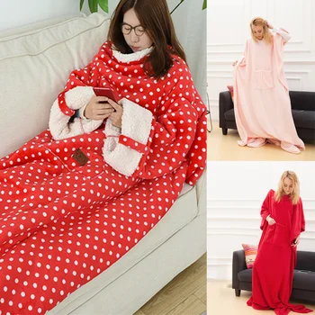 

Hot Sales Air Condition Wearable Polyester Blanket With Sleeves Arms Comfy Plush Sleeved TV Thrrows Wrap Robe 212x123cm