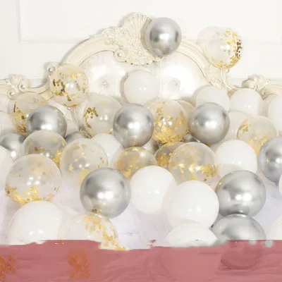 silver white gold 15 шт./лот, 12 дюймов, металлические хромированные латексные шары+ прозрачные Серебристые конфетти, шары на свадьбу, день рождения, розовое золото, латексные вечерние шары, Декор - Цвет: silver white gold