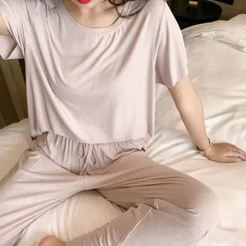 

tracksuits women 2020 Summer New Ladies casual Home Suits 2 two piece set Pajamas short sleeve t shirt+Capri-Pants sleepwear