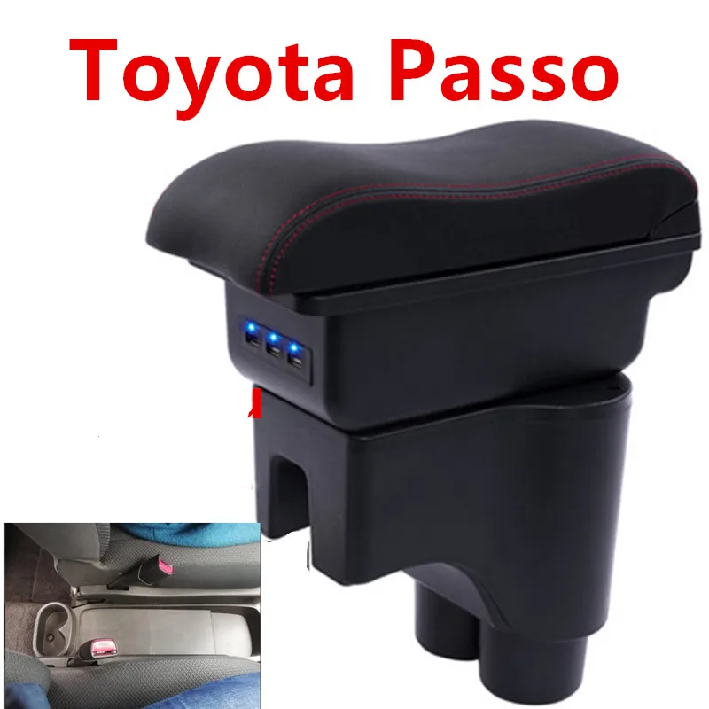 For Toyota Passo armrest box USB Charging heighten Double layer central Store content