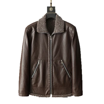 

2019 Winter Men Leather Jacket Men Windbreaker PU Jackets Male Outwear Warm PU Baseball Coats Male Motorcycle Fleece Jacket 4XL
