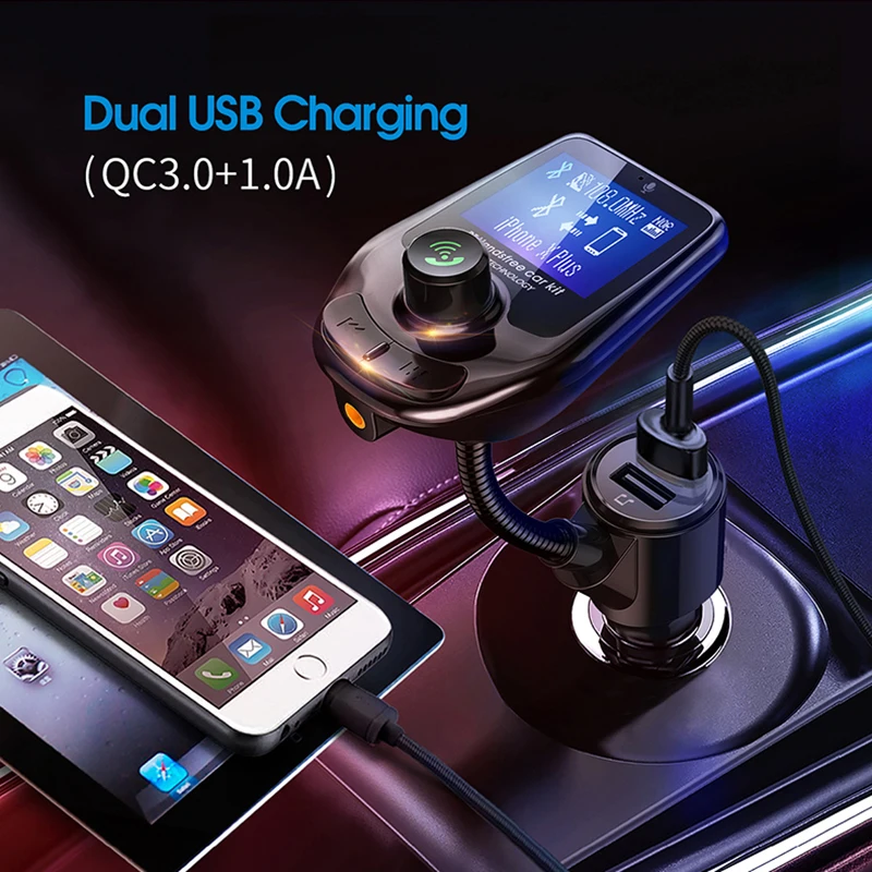 CAFELE Bluetooth Car Kit QC3.0 Car Charger Handsfree Set FM Transmitter LCD MP3 Music Player USB Charger Hands Free