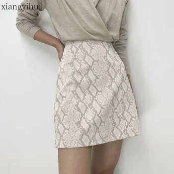 

Pu Leather Snake Print Skirt Women Fashion Sexy High Waist Package Hip Short Mini Skirts New Winter Casual Beige Skirt Ladies
