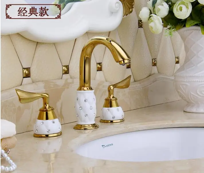 Vidric Fashion luxury bathroom faucet solid brass construction hot and cold gold finish 8' widespread basin faucet bathroom sink