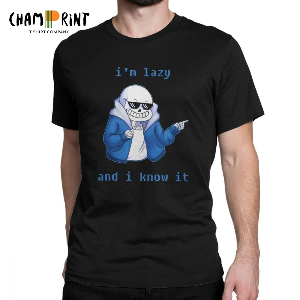 Undertale Novelty T Shirt for Men I Am Lazy And Know It Sans Short Sleeve Tops Printed Tees Pure Cotton Crew Neck T-Shirt |