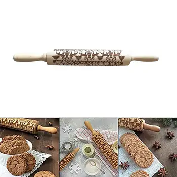 

New Fashion Christmas Carved Wood Rolling Pin Creative Engraved Embossed Rolling Pin Kitchen Tool Rouleau à pâtisserie