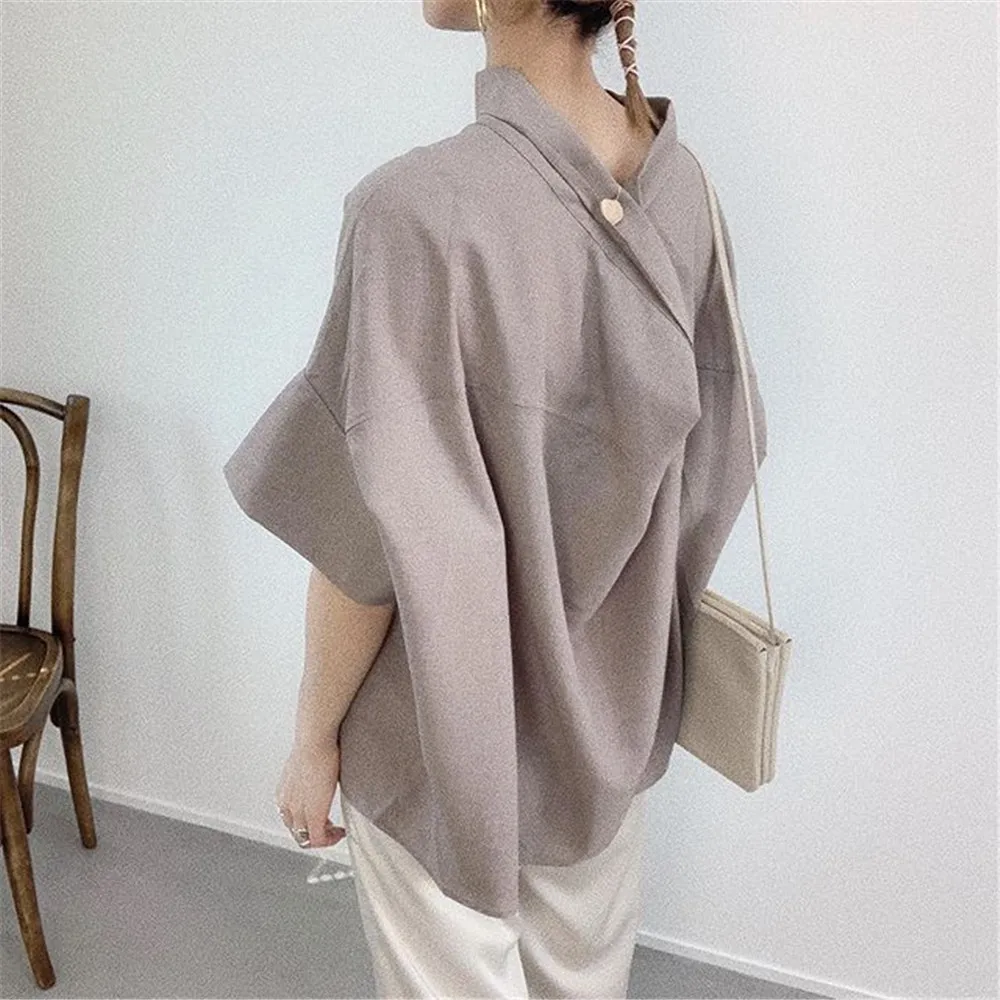 

Japan Minimalist Solid Summer Blouse Shirt Women Elegant Office Work Wear Top OL Clothes 2020 Korea Style Oversize Blouses Lady
