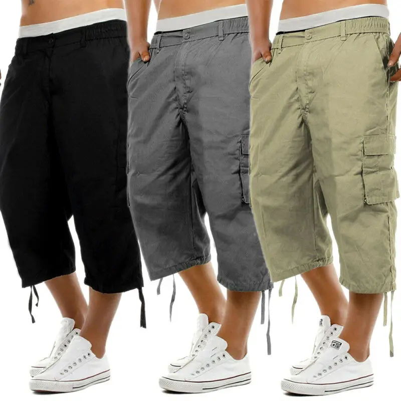Pantalones cortos Cargo de combate para hombre, Capri, informal, con bolsillos de trabajo, para entrenamiento y gimnasio, verano, 3/4