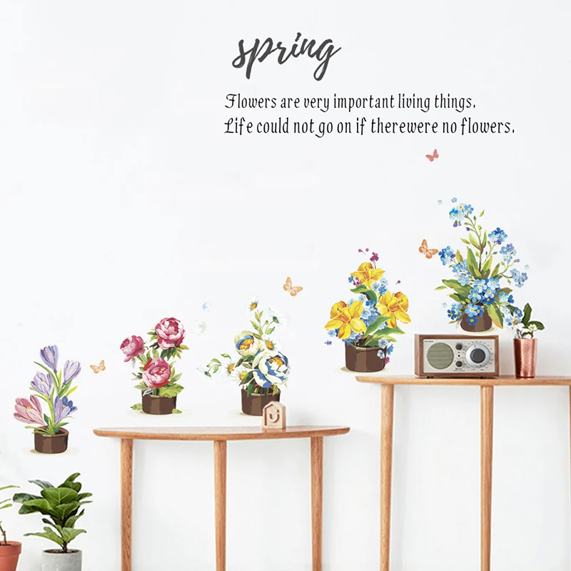 Spring Quotes Flower Stickers For Wall Home Living Dinner Room Decoration Sticker On The Cabinet Decals Mural PVC Decor Wall Art