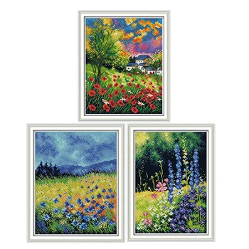 

Flowers in the mountain printed pattern cross stitch kits 11CT14CT counted crafts DMC handmade sewing needlework embroidery sets