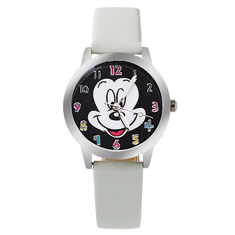 Cute cartoon quartz wristwatch children leather Ladies watch women watches kid boy girls relojes Luminous pointer - Цвет: Белый