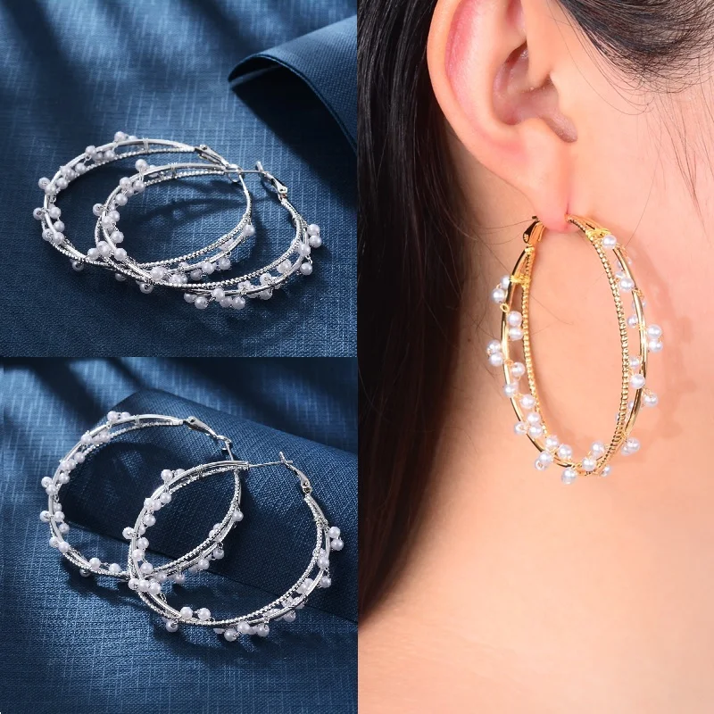 Модные ажурные Bijoux жемчужные серьги-кольца ретро Aretes серьги индивидуальность обручи негабаритных ювелирных изделий для женщин