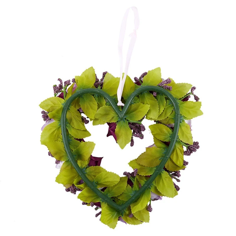 2 Pcs Heart Shaped Artificial Flower Wreath Door Decoration Hanging Wreaths with Silk Ribbon for Wedding Decoration 22X21X3.5Cm