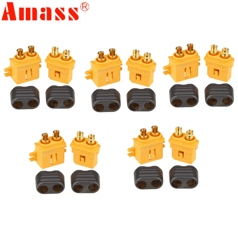 

10 Pairs Amass XT60L Plug Male and Female 3.5mm golden Plated Bullet Connectors with Lock Protective Sleeve for RC Lipo Battery