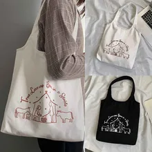 Женская однотонная простая парусиновая сумка с буквенным принтом, Студенческая Вельветовая Сумка-тоут, модная женская сумка, многоразовая пляжная сумка для покупок