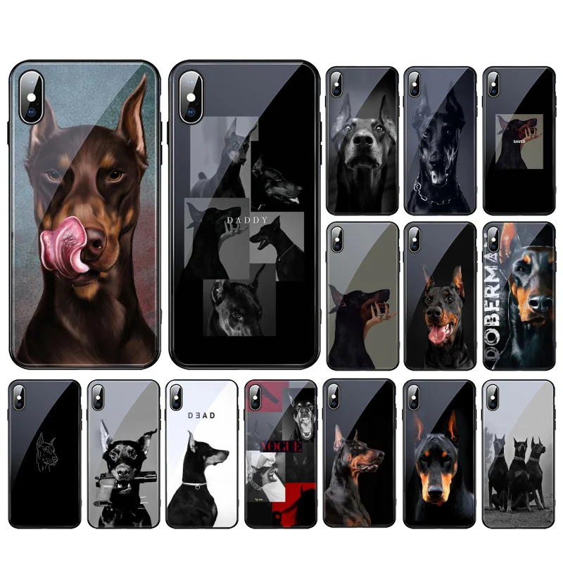 Стеклянный чехол Doberman с животными собаки для iphone 11 Pro Max 13 12 XS XR X 8 7 Plus SE2 | Мобильные