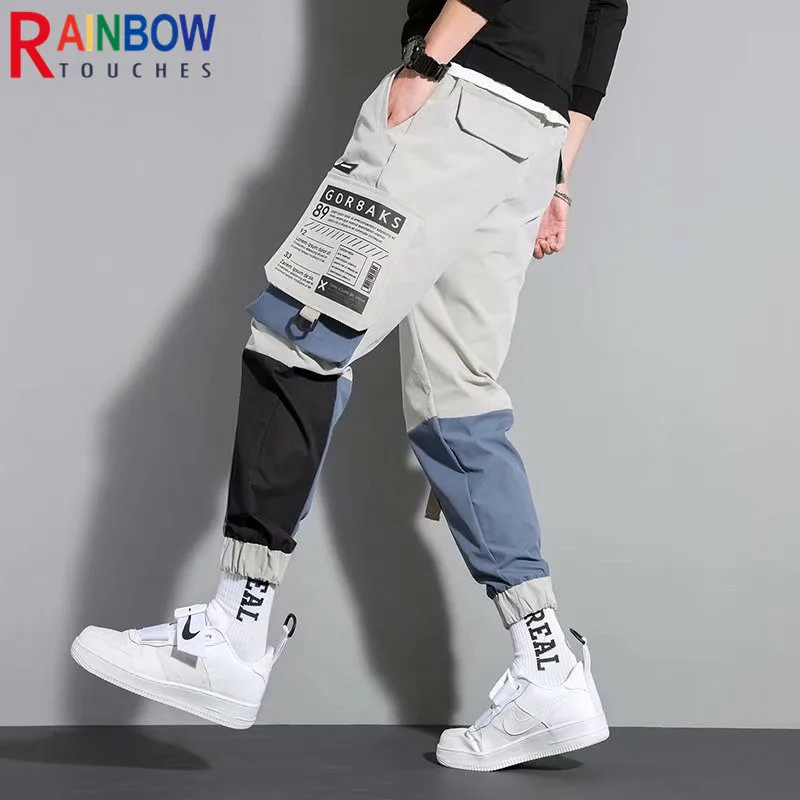 Cargo Pants Men Tooling Tie Feet Trousers Mens Hip-Pop Pockets Overalls Fashion Casual Fashion Joker Pants Cotton Rainbowtouches