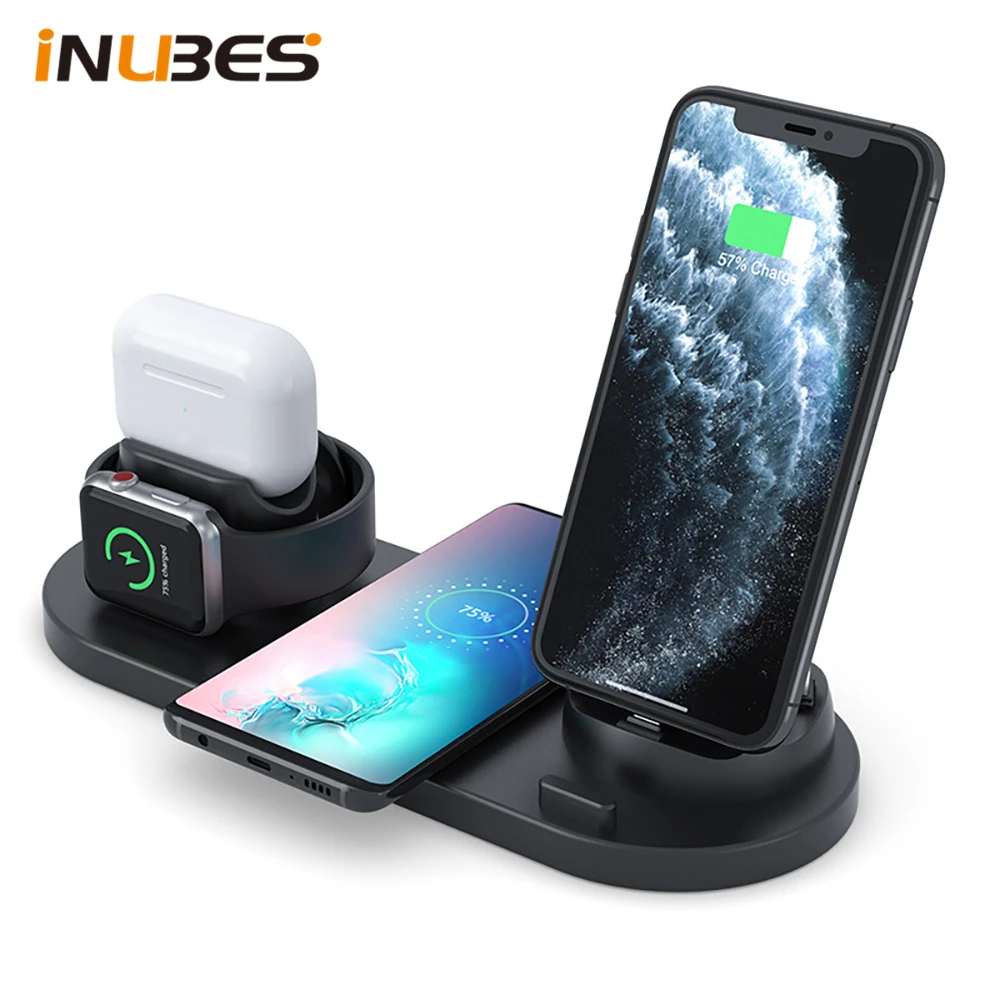 10W Qi Wireless Charger For iPhone Airpods 6 in 1 Charging Dock Station For Apple Watch Charger Stand Micro USB Type C Charge